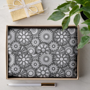 Retro black white flowers Tie Tissue Paper