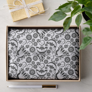 Retro black white flowers Tie Tissue Paper