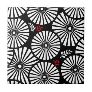 Retro black white flowers Tile