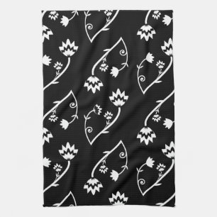 Retro black white flowers Towel