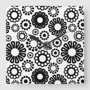 Retro black white flowers Wall Clock