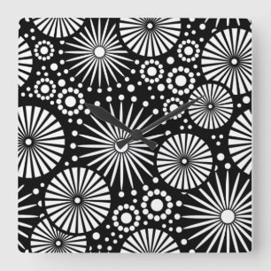 Retro black white flowers Wall Clock