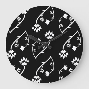 Retro black white flowers Wall Clock