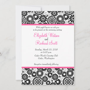Retro black white flowers wedding invitation