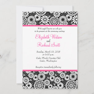 Retro black white flowers wedding invitation