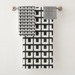Retro Black White Geometric Mid Century Modern Bath Towel Set