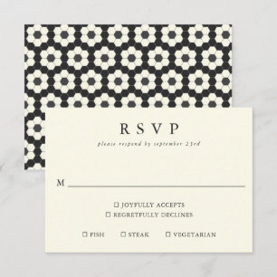 Retro Black White Geometric Tile Elegant Wedding  RSVP Card