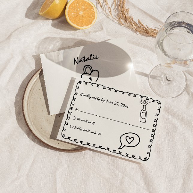Retro Black & White Hand Drawn Unique Wedding  RSVP Card (Creator Uploaded)