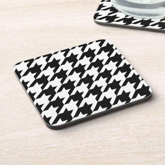 Retro Black White Houndstooth Weaving Pattern Beve Coaster (Left Side)