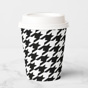 Retro Black White Houndstooth Weaving Pattern Paper Cups