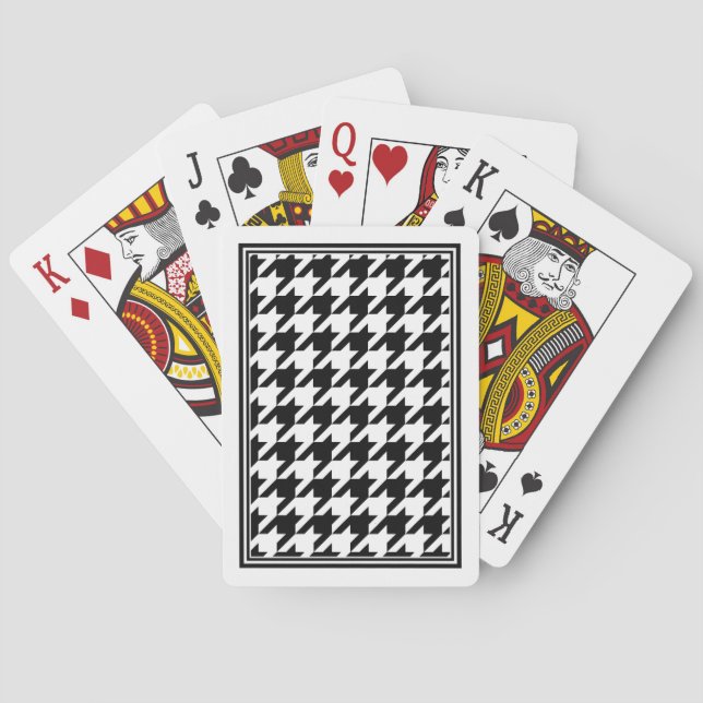 Retro Black White Houndstooth Weaving Pattern Playing Cards (Back)