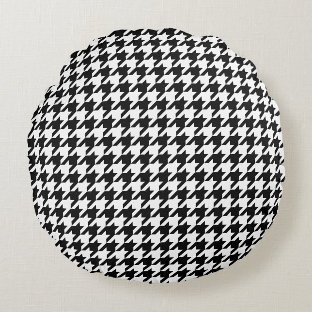Retro Black White Houndstooth Weaving Pattern Round Pillow (Front)