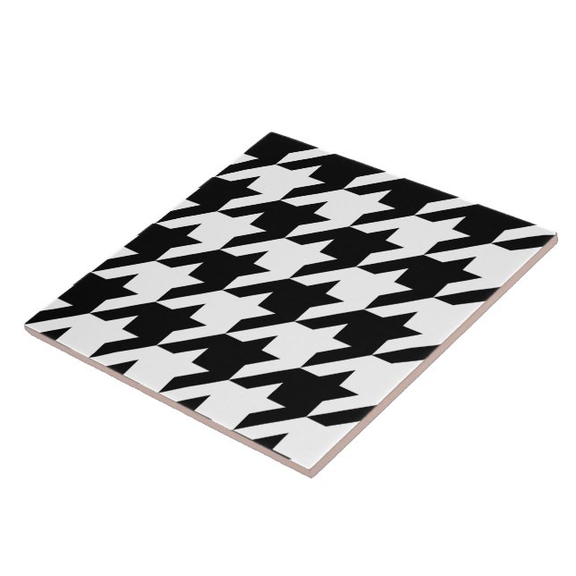 Retro Black White Houndstooth Weaving Pattern Tile (Side)