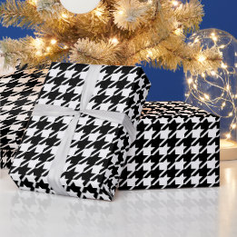 Retro Black White Houndstooth Weaving Pattern Wrapping Paper