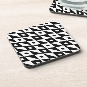 Retro Black White Lozenges Modern Pattern Coaster