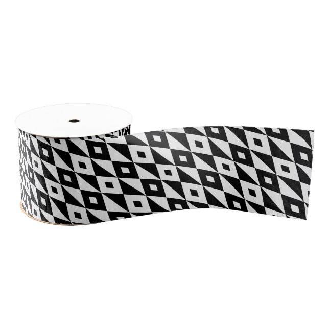 Retro Black White Lozenges Modern Pattern Grosgrain Ribbon (Spool)