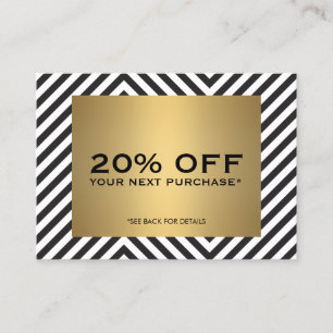 Retro Black White Pattern Gold Name Coupon Card