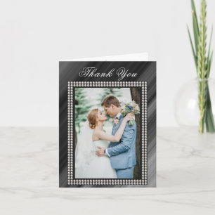 Retro Black & White Pearls Two Pictures Thanks Card