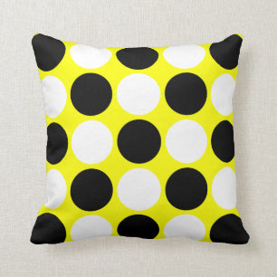 Retro Black & White Polka Dots on Yellow Throw Pillow