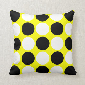 Retro Black & White Polka Dots on Yellow Throw Pillow