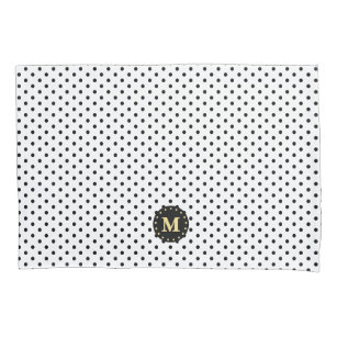 Retro Black White Polka Dots Pattern Gold Monogram Pillowcase