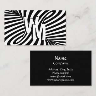 Retro Black White Psychedelic Swirl Monogram  Business Card