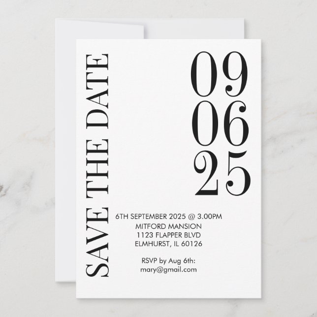 Retro Black & White Save the Date Invitation (Front)
