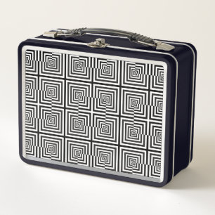 Retro Black White Squares Psychedelic Pattern Metal Lunch Box