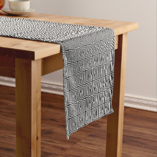Retro Black White Squares Psychedelic Pattern Short Table Runner