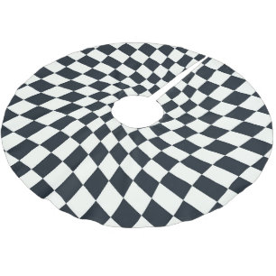 Retro Black White Warped Checks Checkered Dorm   Brushed Polyester Tree Skirt