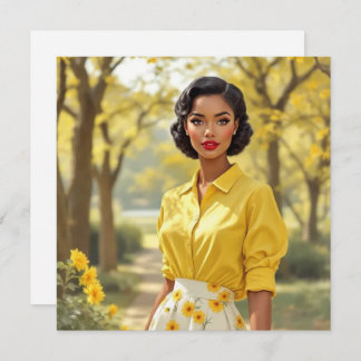 Retro Black Woman Blank Greeting Card 