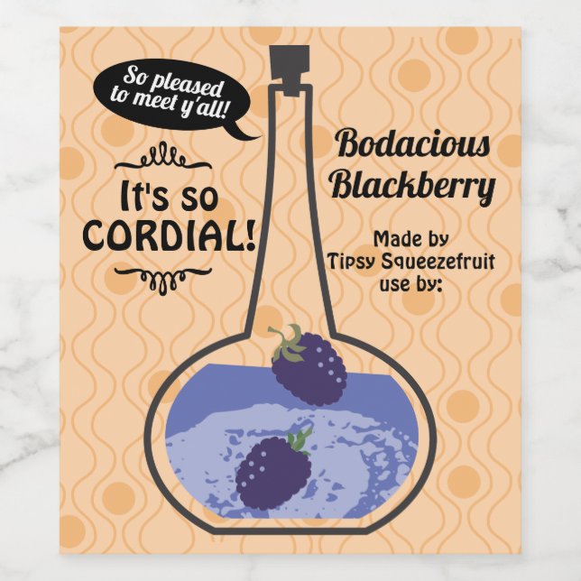 Retro blackberry cordial homemade wine vinegar label (Single Label)