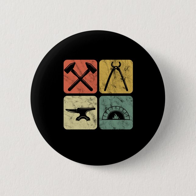 Retro Blacksmith Symbols Anvil Forge Farrier Gift 2 Inch Round Button (Front)
