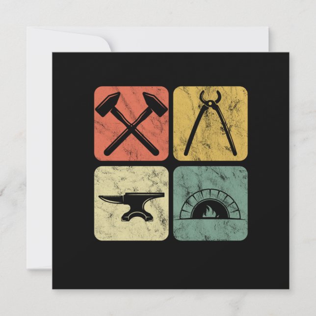 Retro Blacksmith Symbols Anvil Forge Farrier Gift Invitation (Front)