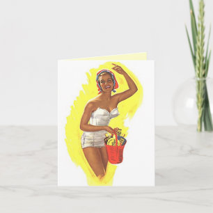Retro Blank Beach Note Card Fun Vintage Style Lady