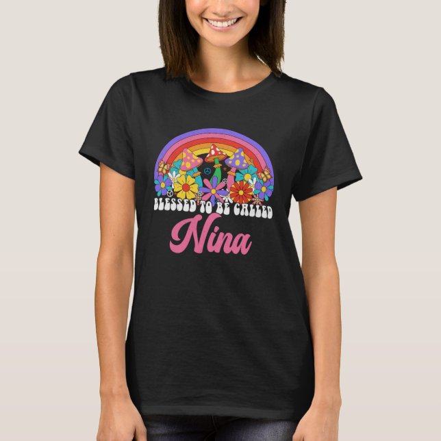 Retro Blessed To Be Called Nina Rainbow Groovy Hip T-Shirt (Front)
