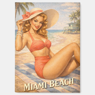 Retro Blonde Beach Girl 1950s Art Magnet