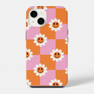 "Retro Bloom – A Chequered Twist on Happiness" iPhone 14 Case