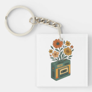 Retro Bloom Box – Floral Cassette Explosion Keychain