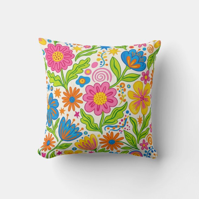 Retro Bloom Floral  Throw Pillow (Front)