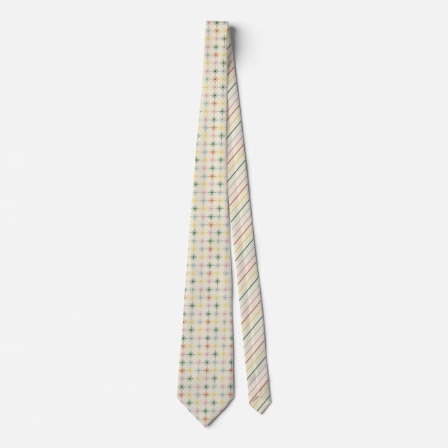 Retro Bloom Geometric Floral Print Patterned Tie (Front)