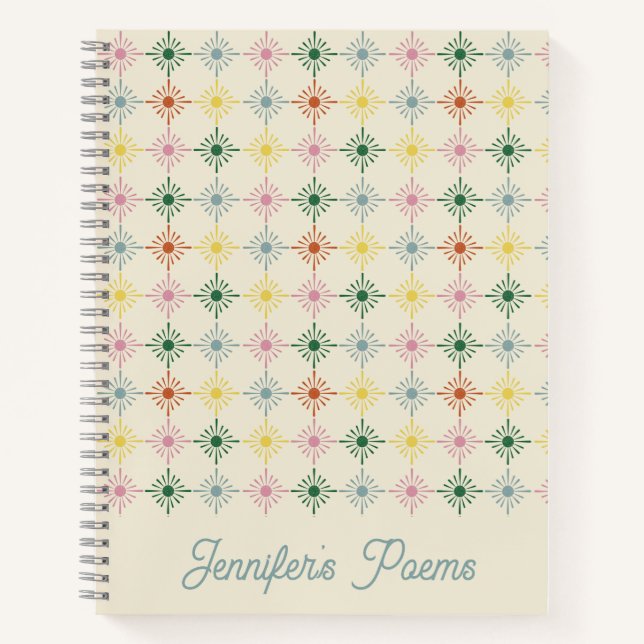 Retro Bloom Geometric Floral Print Personalized Notebook (Front)