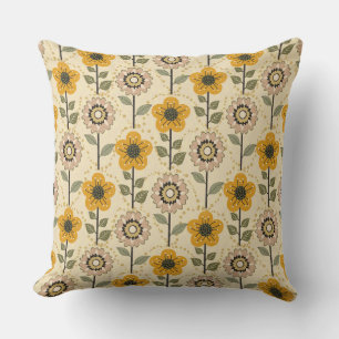 Retro Bloom Harmony Throw Pillow