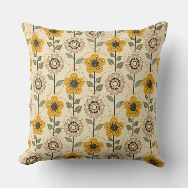 Retro Bloom Harmony Throw Pillow (Front)