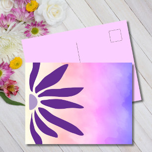 Retro Bloom Purple Geometric Mod Flower Postcard