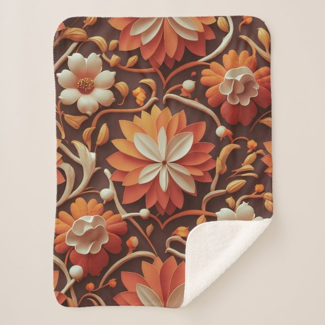 "Retro Bloom - Seamless Floral Pattern Sherpa Blanket (Front)