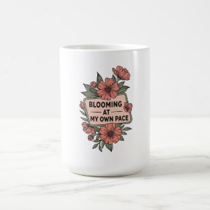 Retro blooming at my own pace pink flowers design coffee mug