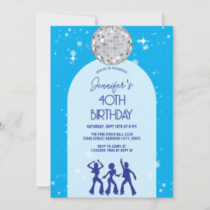 Retro Blue 70s 80s Disco Party Birthday Invitation