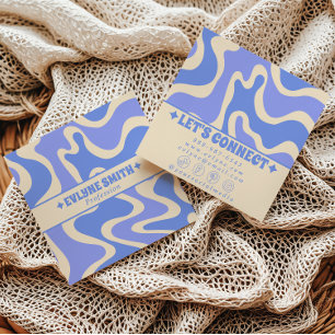 Retro Blue 70s Boho Groovy Unique Trendy Unique Square Business Card