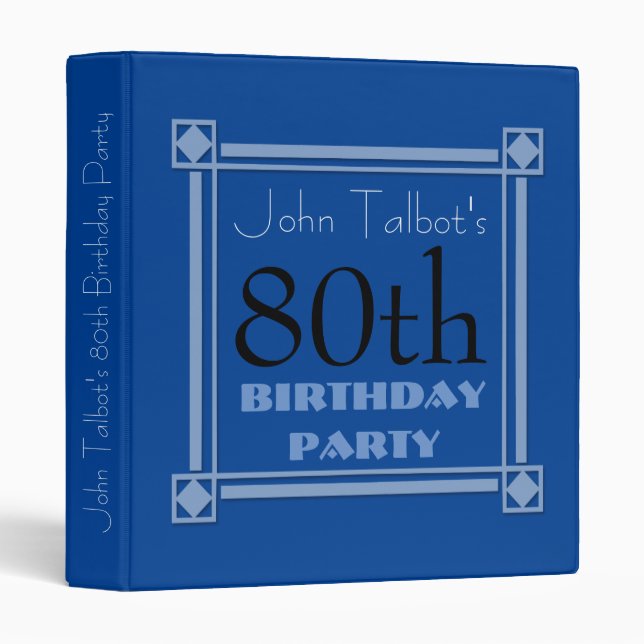 Retro Blue 80e anniversaire Guest Book Classeur (Devant/Côté)